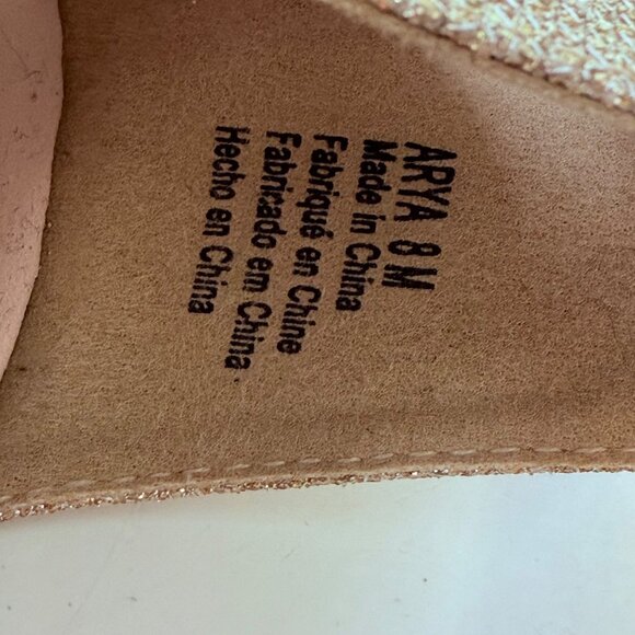 Gold Glitter Block Heel Sandals Size 8 Ankle Strap Open Toe Formal Party Shoes - Picture 11 of 14